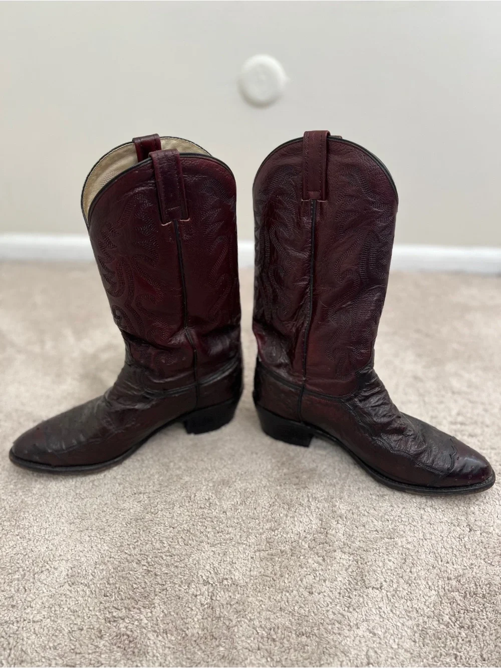 Vintage Dan Post Genuine Full Quill Ostrich Cowboy Boots Burgundy/Oxblood